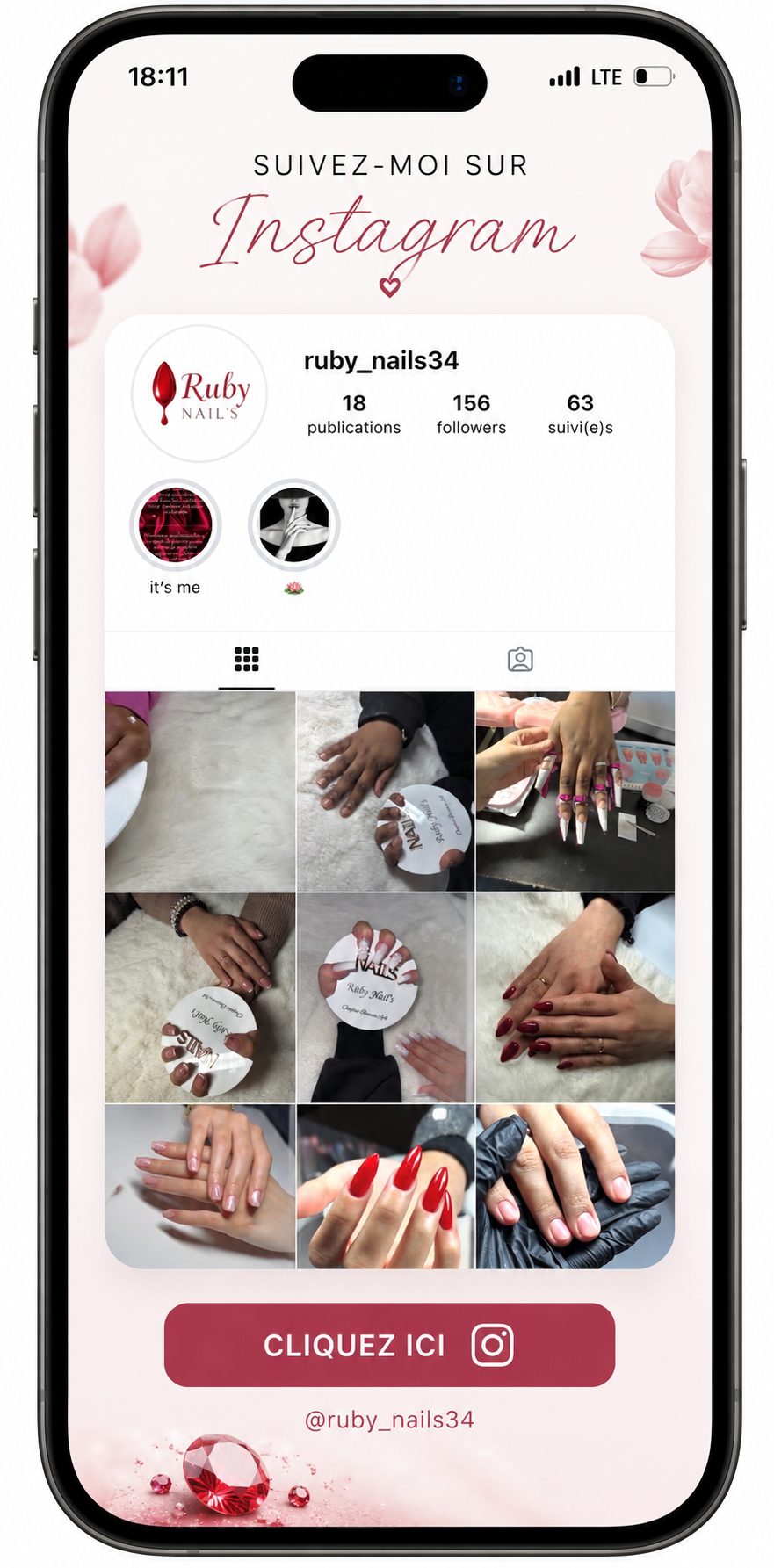 Aperçu du compte Instagram ruby_nails34 sur iPhone